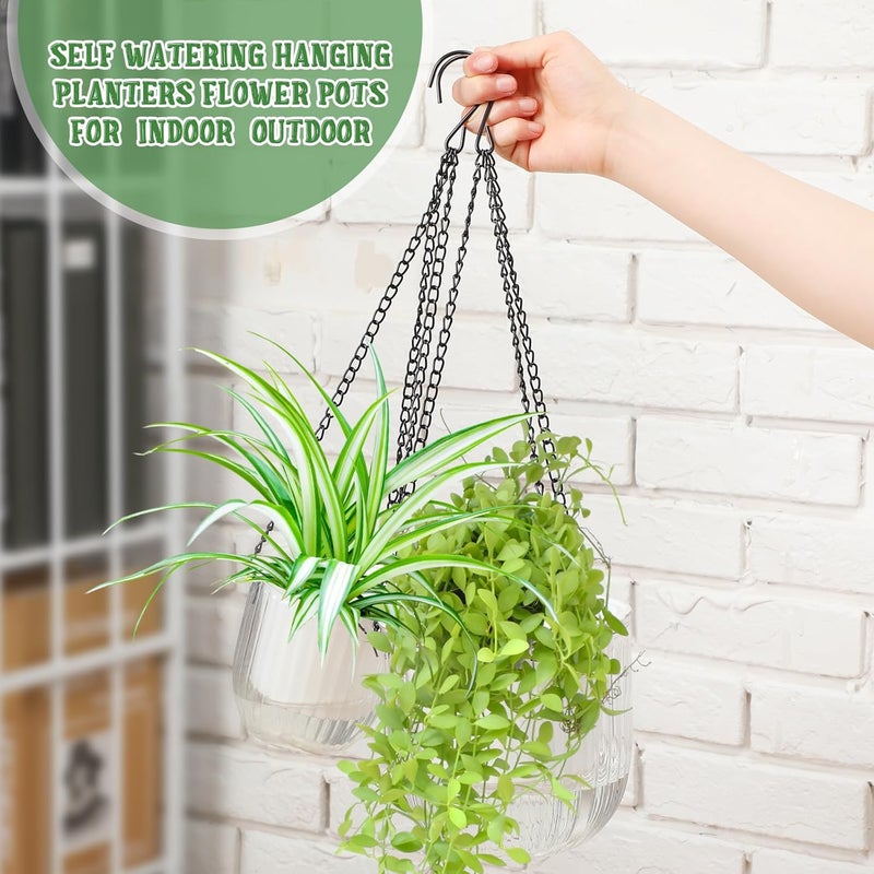 Maxcheck 4 Pcs Self Watering Hanging Planters Indoor Gift 6.5'' 4.5'' Hanging Flower Pots Baskets Outdoor Self Watering Plant with 3hooks Drainage Holes for Home(Grey,Clear) - Image 3